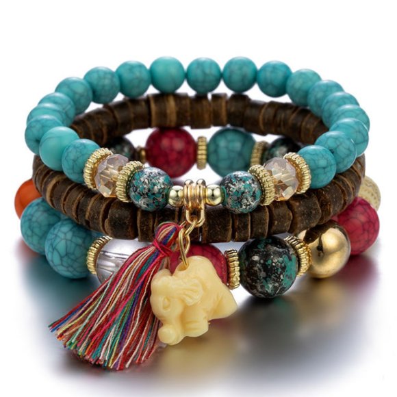Bohemian Fashion Trendy Beaded Charm Bracelets - TURQUOISE Mix - Picture 1 of 1